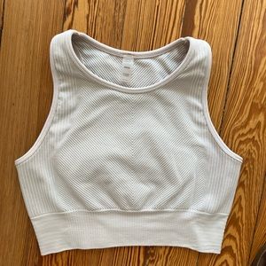 Varley Rib Sports Bra with Back Cutout Grey Taupe Light Tan XXS/XS